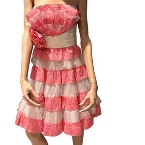 Beyond Fabulous Betsey Johnson Pink and Cream Tiered Strapless Dress Size 4
